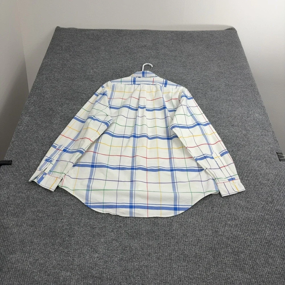 Ralph Lauren Button Down Shirt Mens 16.5‎ White Cotton Plaid Classic Preppy